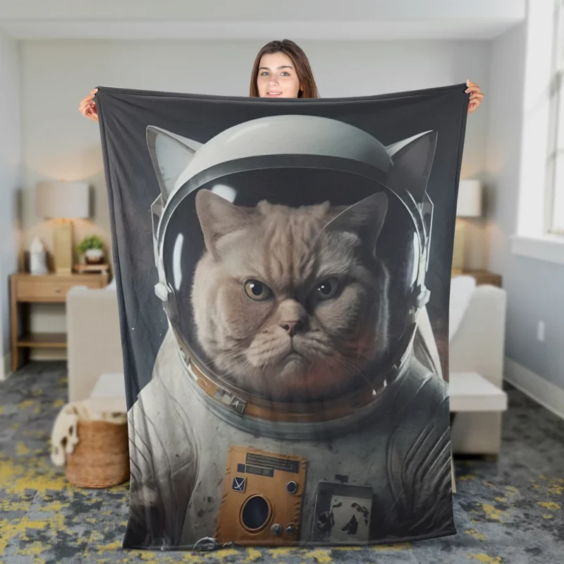 Angry Cat in Space Suit Fleece Blanket 2