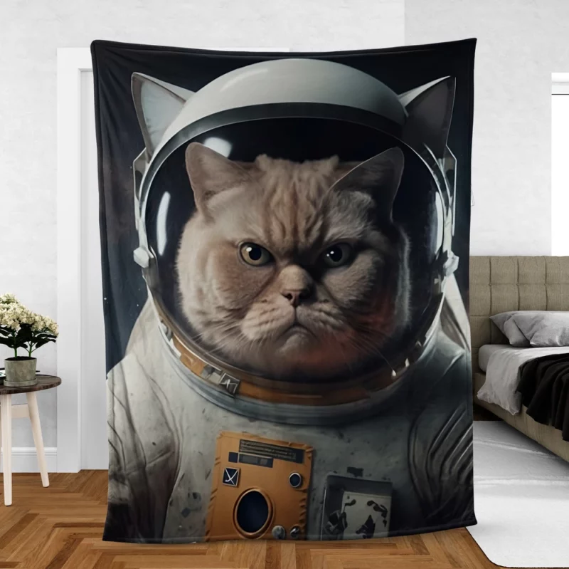 Angry Cat in Space Suit Fleece Blanket