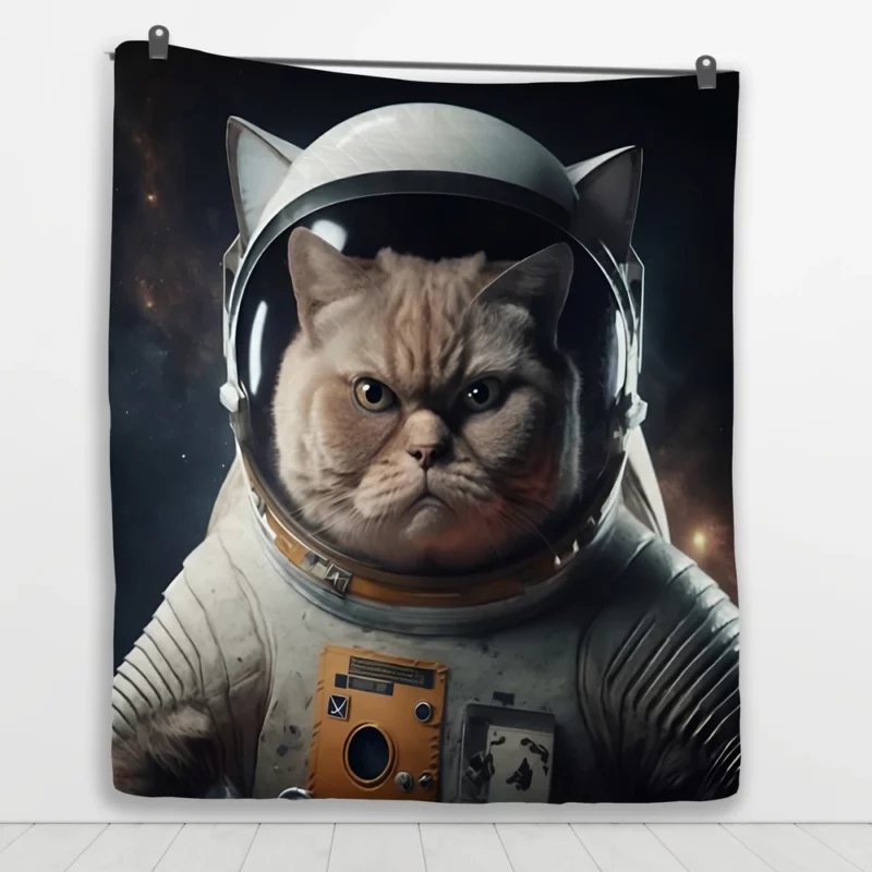 Angry Cat in Space Suit Quilt Blanket 1