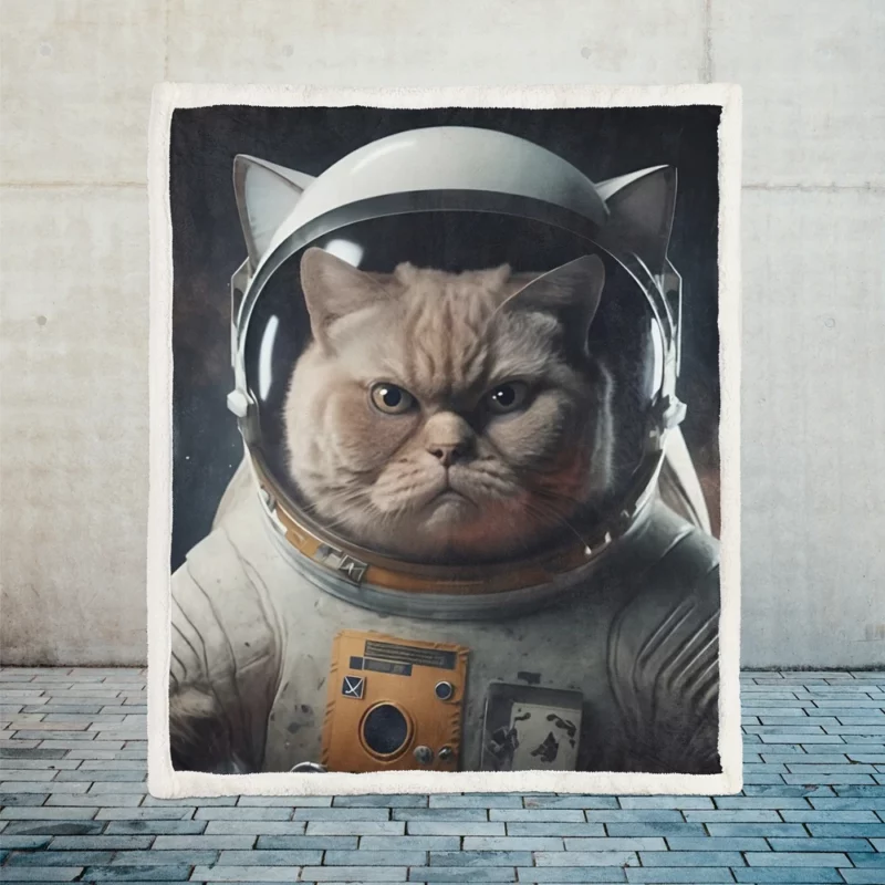 Angry Cat in Space Suit Sherpa Fleece Blanket