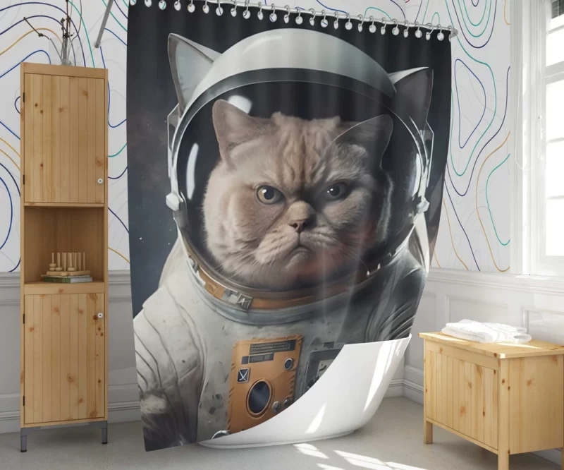 Angry Cat in Space Suit Shower Curtain 1