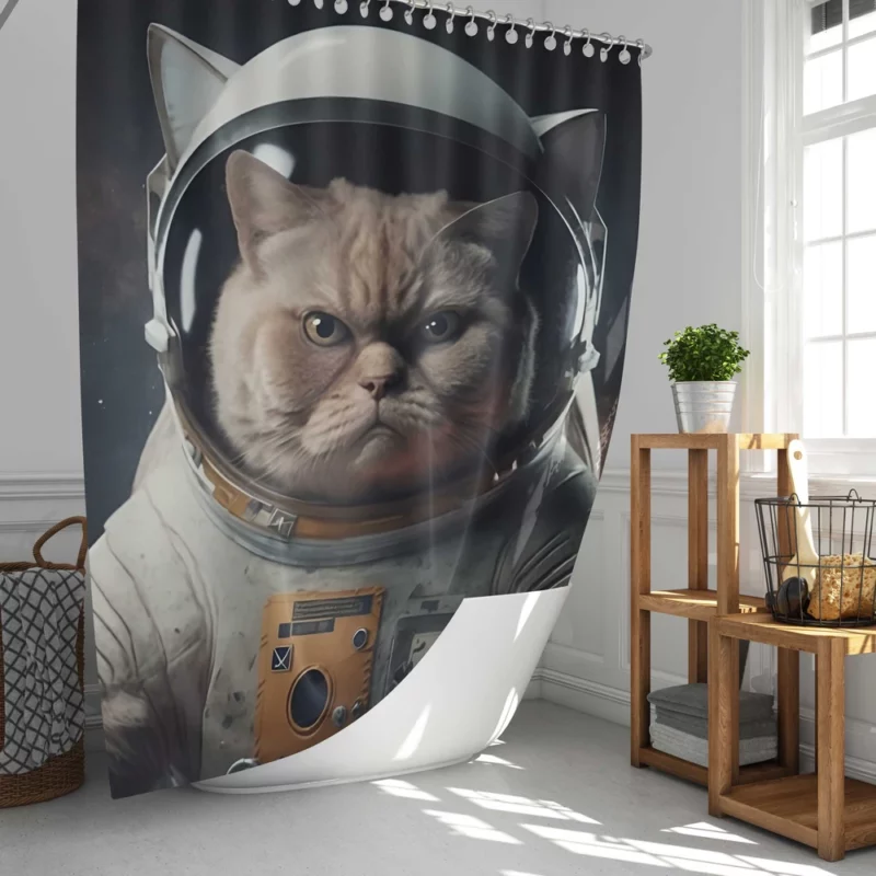 Angry Cat in Space Suit Shower Curtain