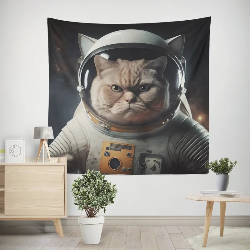 Angry Cat in Space Suit Wall Tapestry