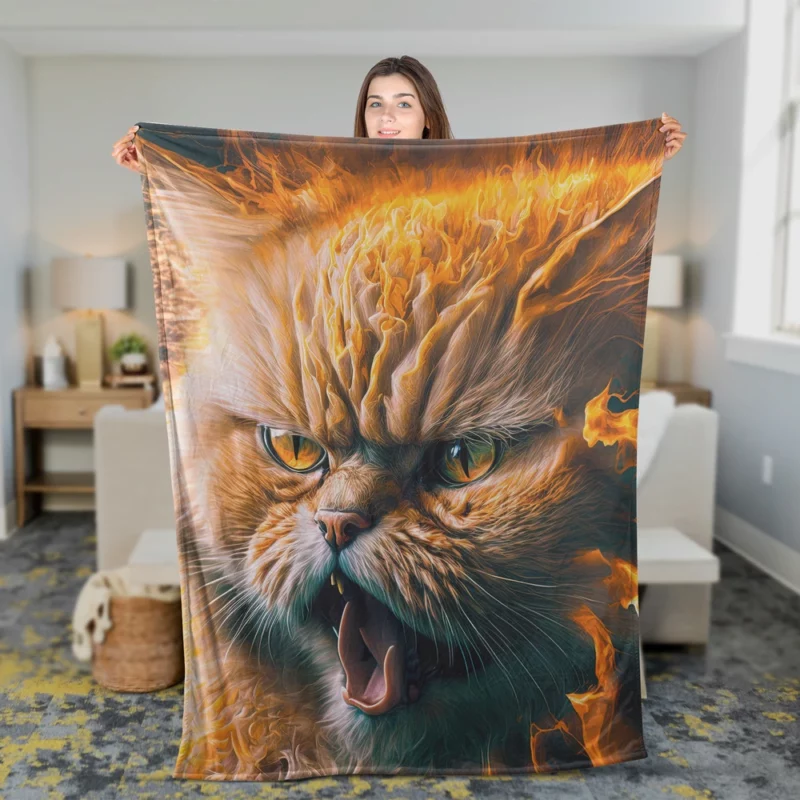 Angry Orange Cat Fleece Blanket 2