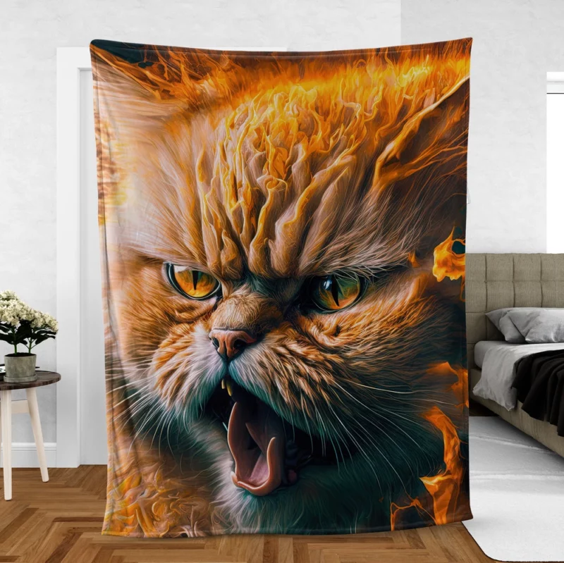 Angry Orange Cat Fleece Blanket