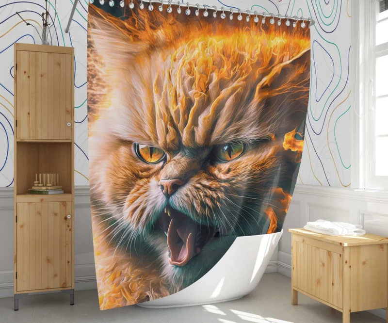 Angry Orange Cat Shower Curtain 1