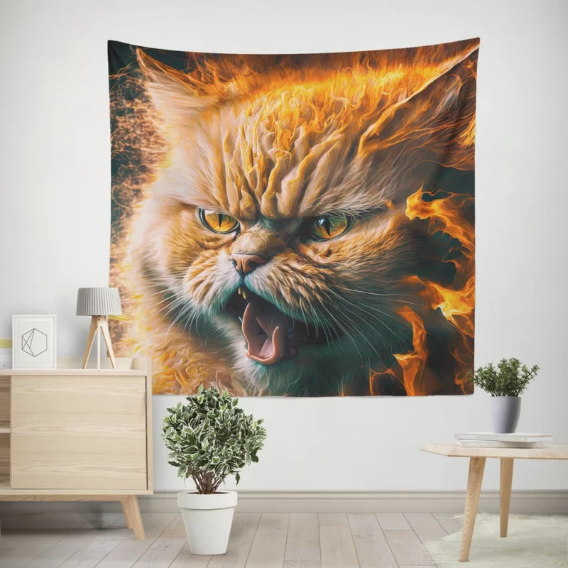 Angry Orange Cat Wall Tapestry