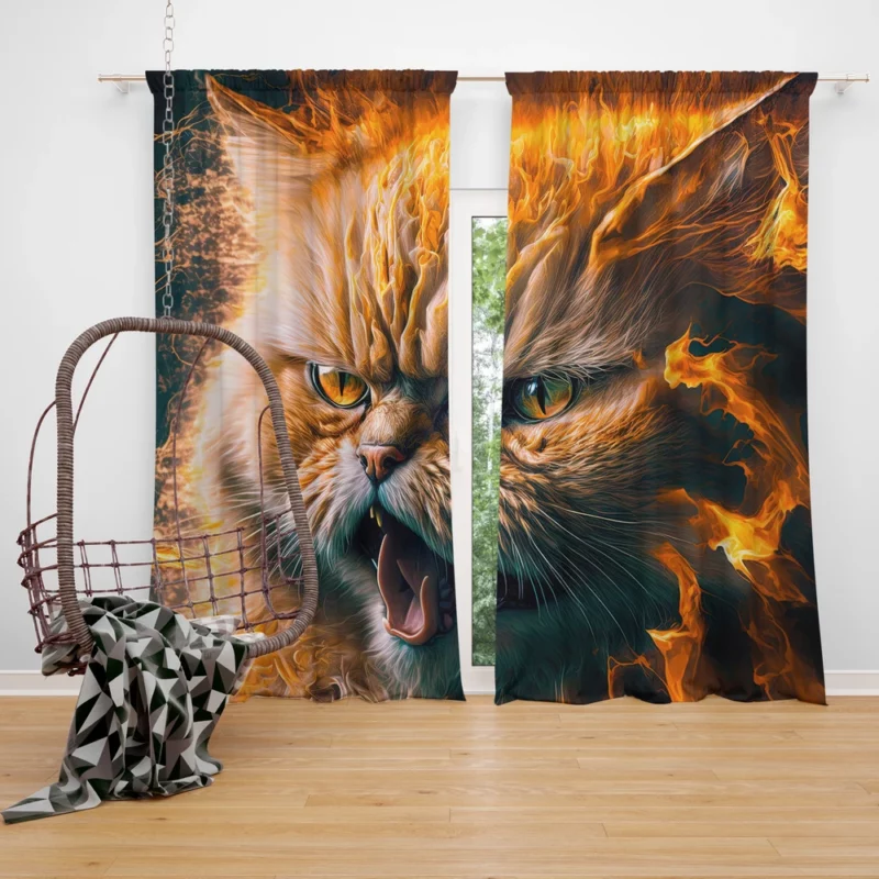 Angry Orange Cat Window Curtain