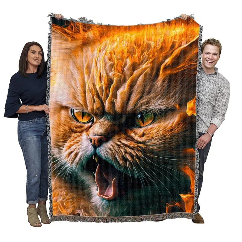 Angry Orange Cat Woven Blanket