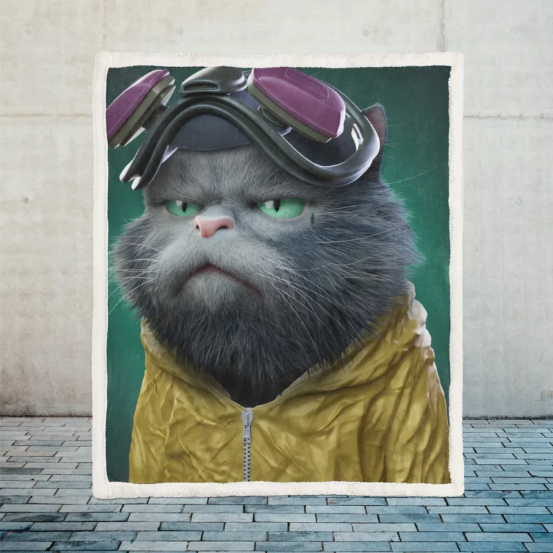 Angry Pilot Cat Figure Sherpa Fleece Blanket