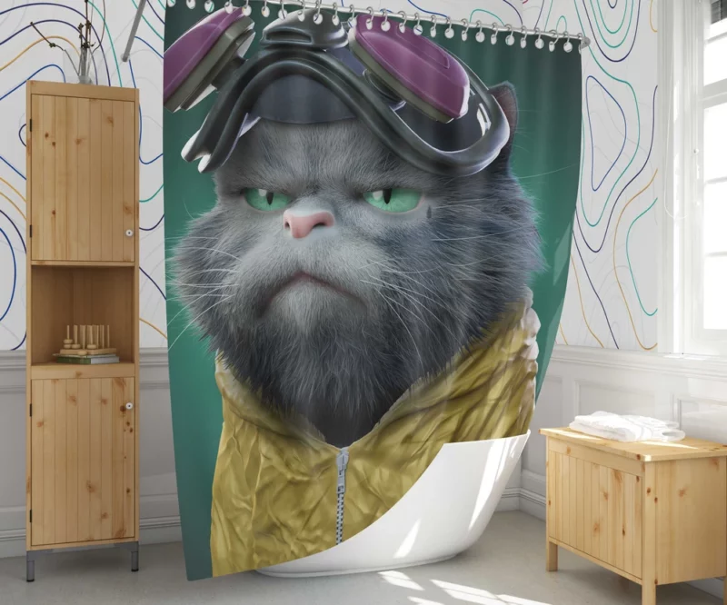 Angry Pilot Cat Figure Shower Curtain 1