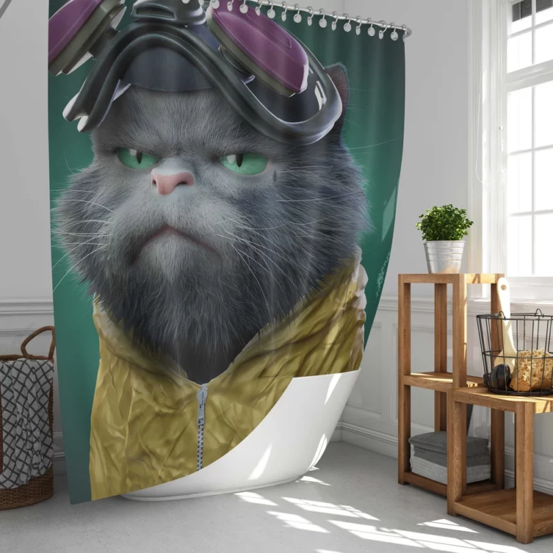 Angry Pilot Cat Figure Shower Curtain