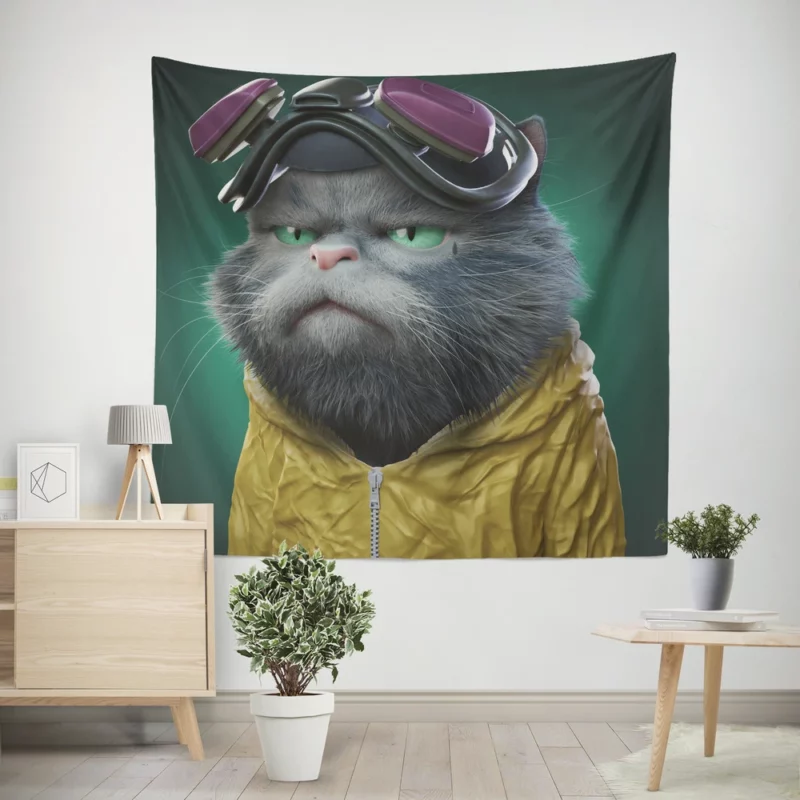 Angry Pilot Cat Figure Wall Tapestry