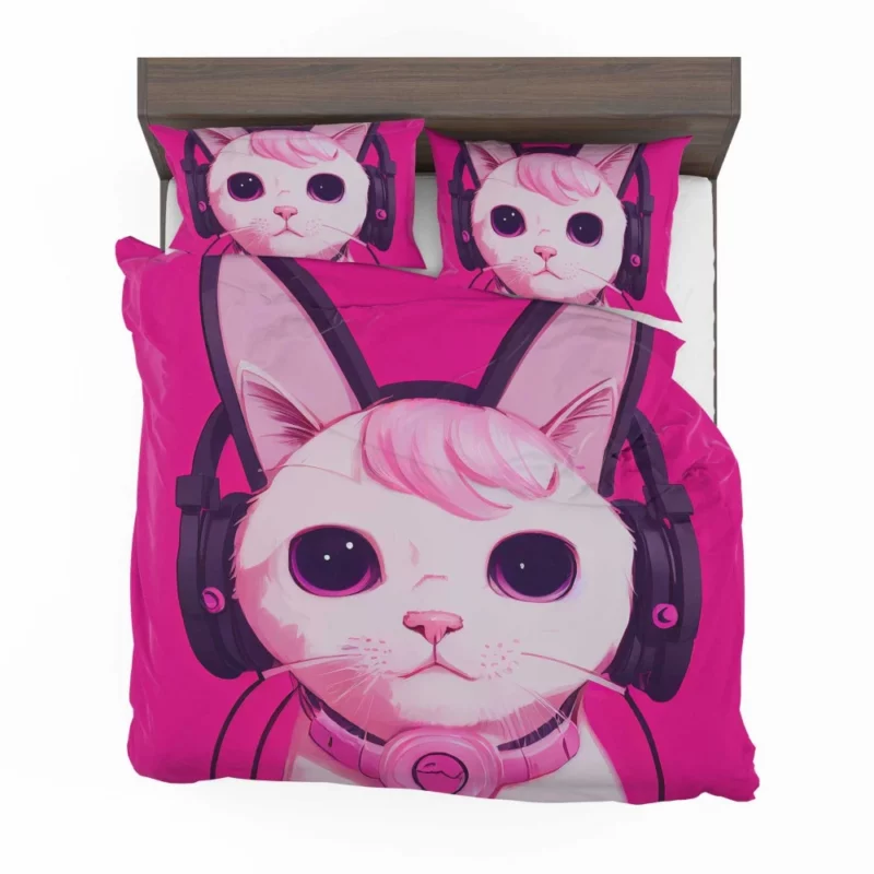 Anime Cat Wearing Earphones Bedding Set 2