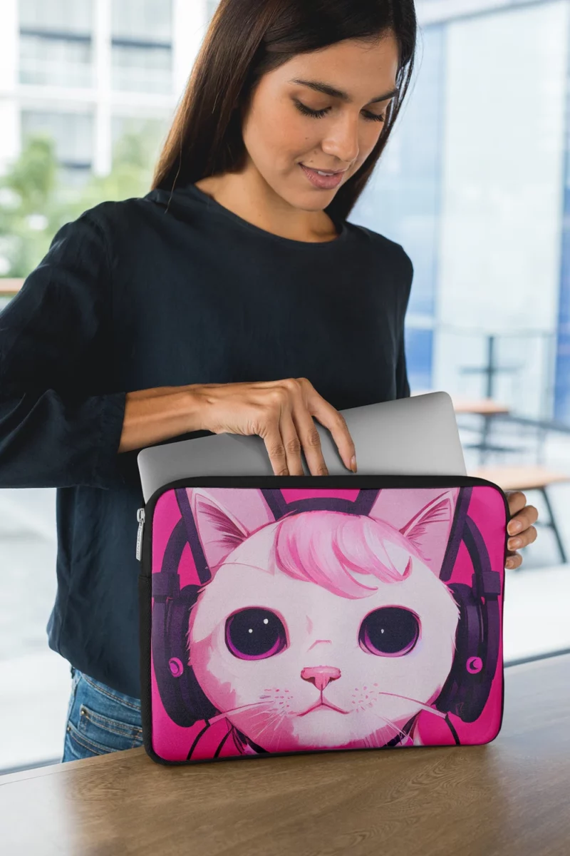 Anime Cat Wearing Earphones Laptop Sleeve 1