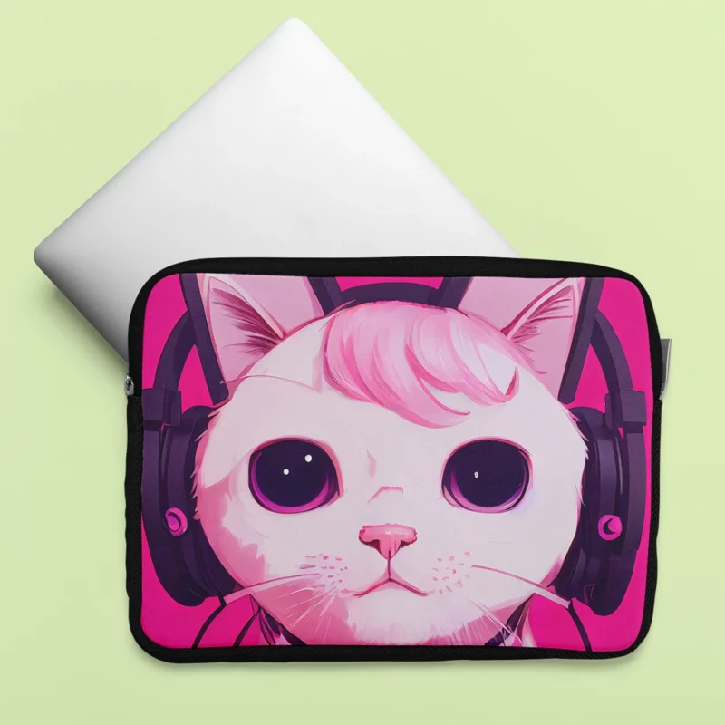 Anime Cat Wearing Earphones Laptop Sleeve