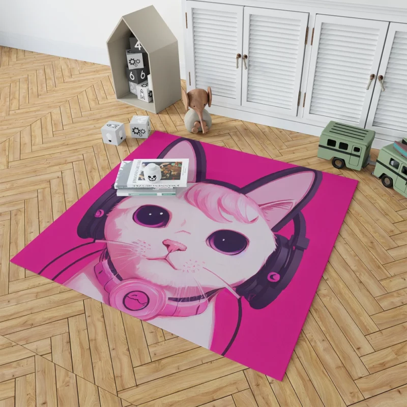 Anime Cat Wearing Earphones Rug 1