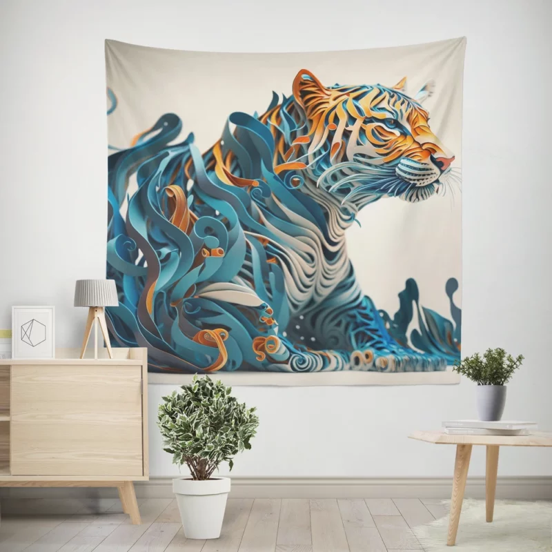 Artistic Quilled Tiger Wall Tapestry