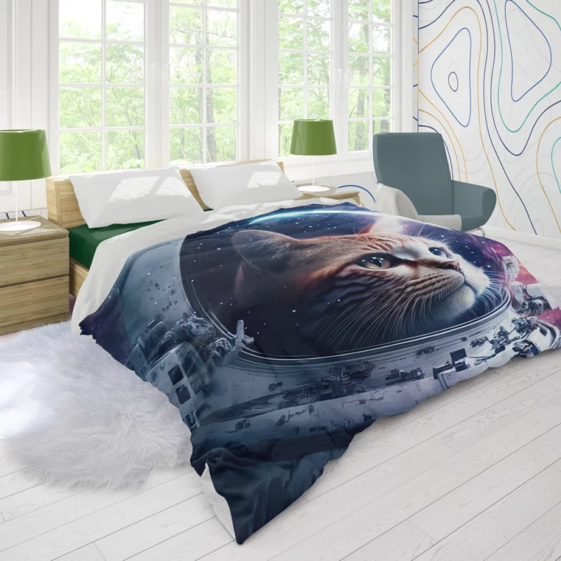 Astronaut Cat in Surreal Artwork Duvet Cover