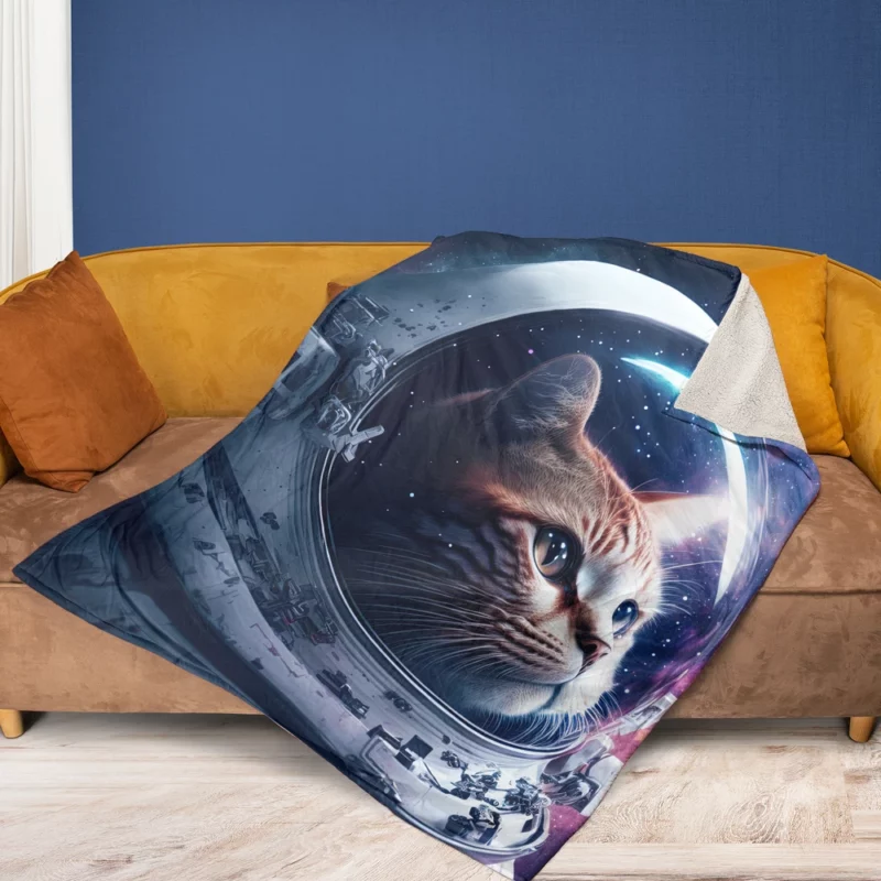 Astronaut Cat in Surreal Artwork Fleece Blanket 1