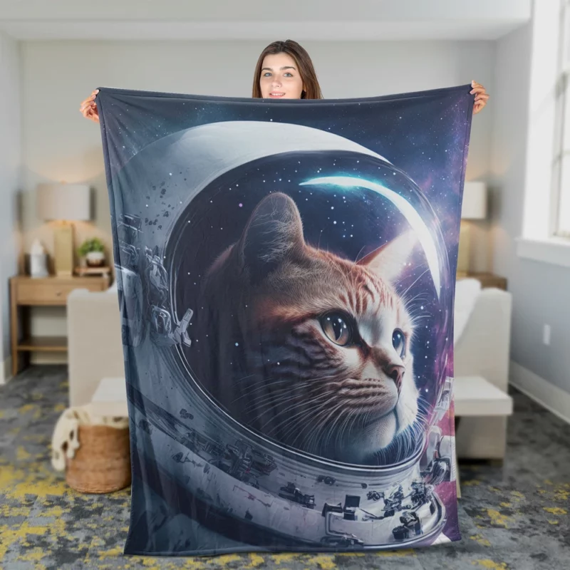 Astronaut Cat in Surreal Artwork Fleece Blanket 2