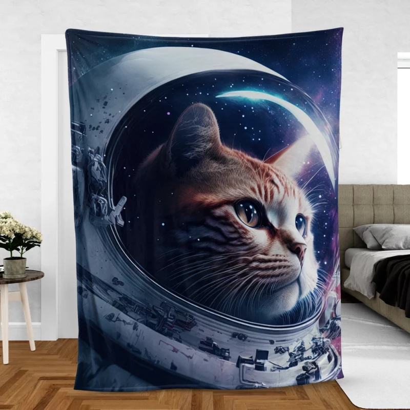 Astronaut Cat in Surreal Artwork Fleece Blanket