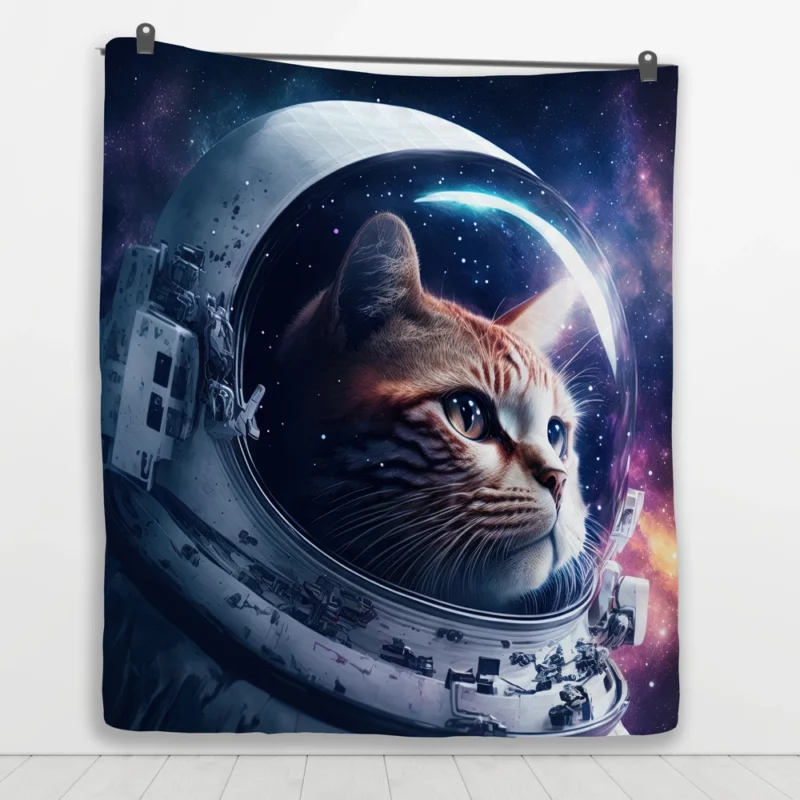 Astronaut Cat in Surreal Artwork Quilt Blanket 1