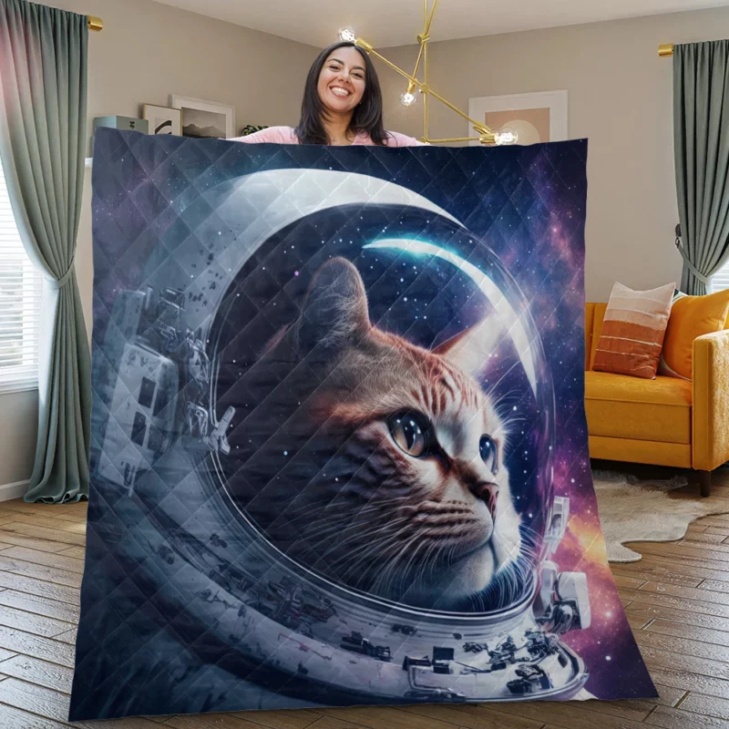 Astronaut Cat in Surreal Artwork Quilt Blanket