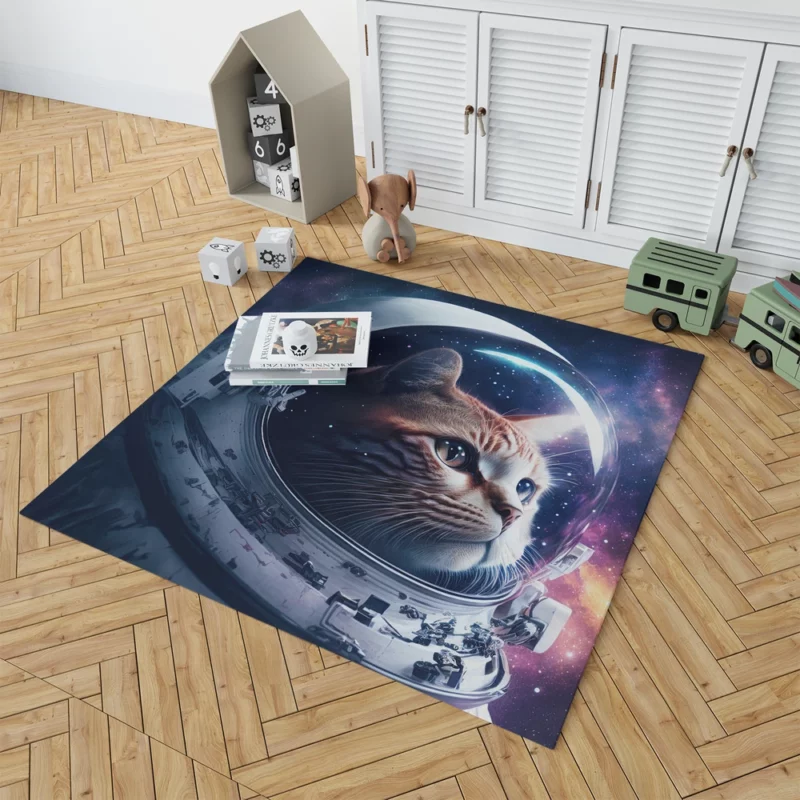 Astronaut Cat in Surreal Artwork Rug 1