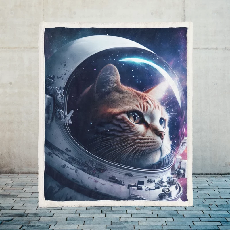 Astronaut Cat in Surreal Artwork Sherpa Fleece Blanket