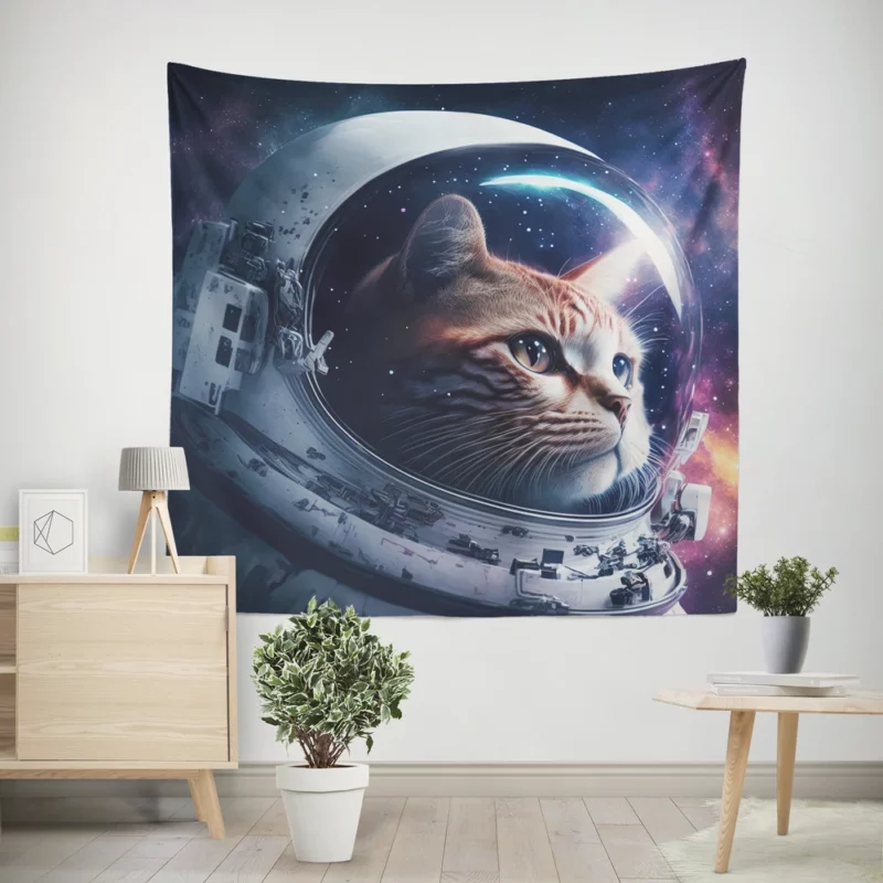 Astronaut Cat in Surreal Artwork Wall Tapestry