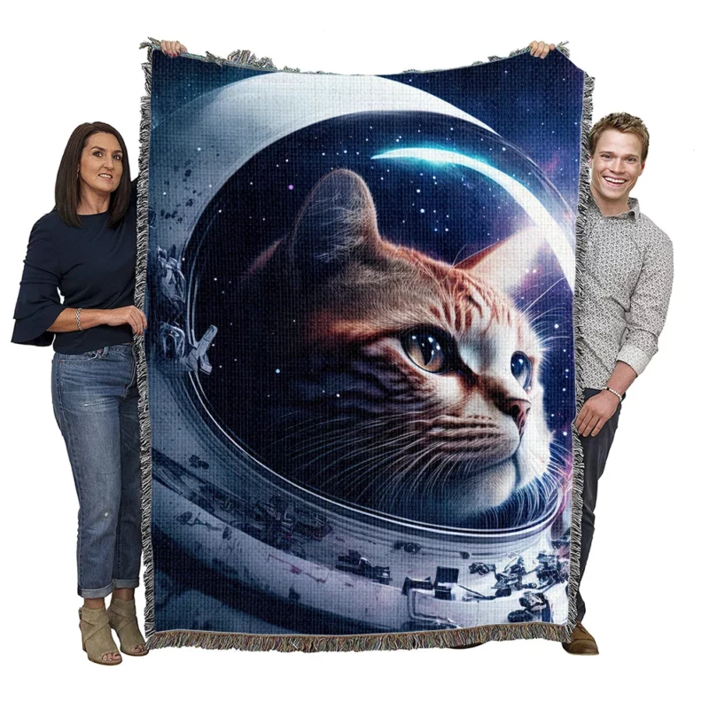 Astronaut Cat in Surreal Artwork Woven Blanket