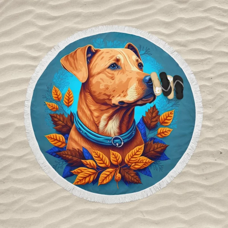 Autumn Dog Garland Round Beach Towel