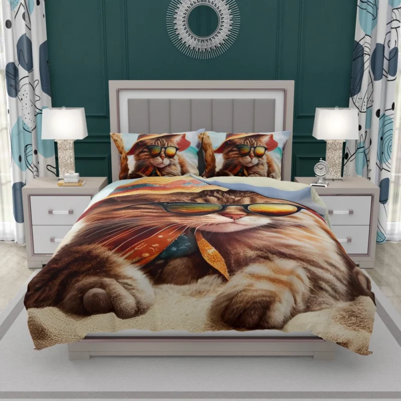 Beach Cat Relaxing with Sunglasses Bedding Set 1