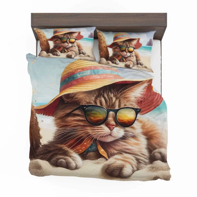 Beach Cat Relaxing with Sunglasses Bedding Set 2