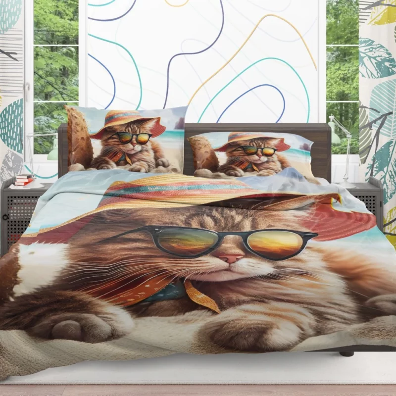 Beach Cat Relaxing with Sunglasses Bedding Set