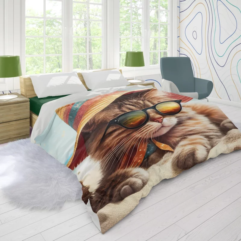 Beach Cat Relaxing with Sunglasses Duvet Cover