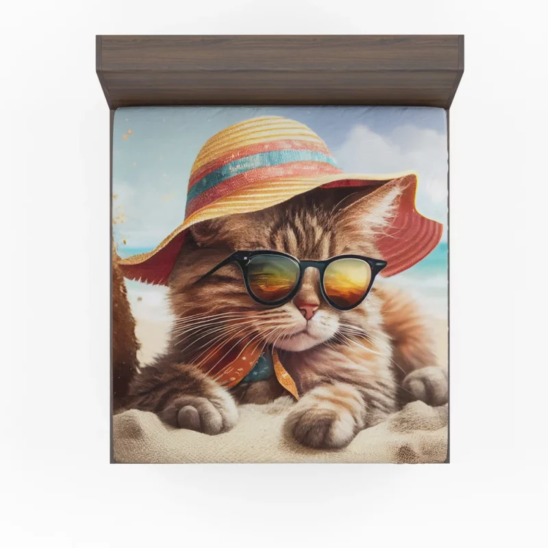 Beach Cat Relaxing with Sunglasses Fitted Sheet