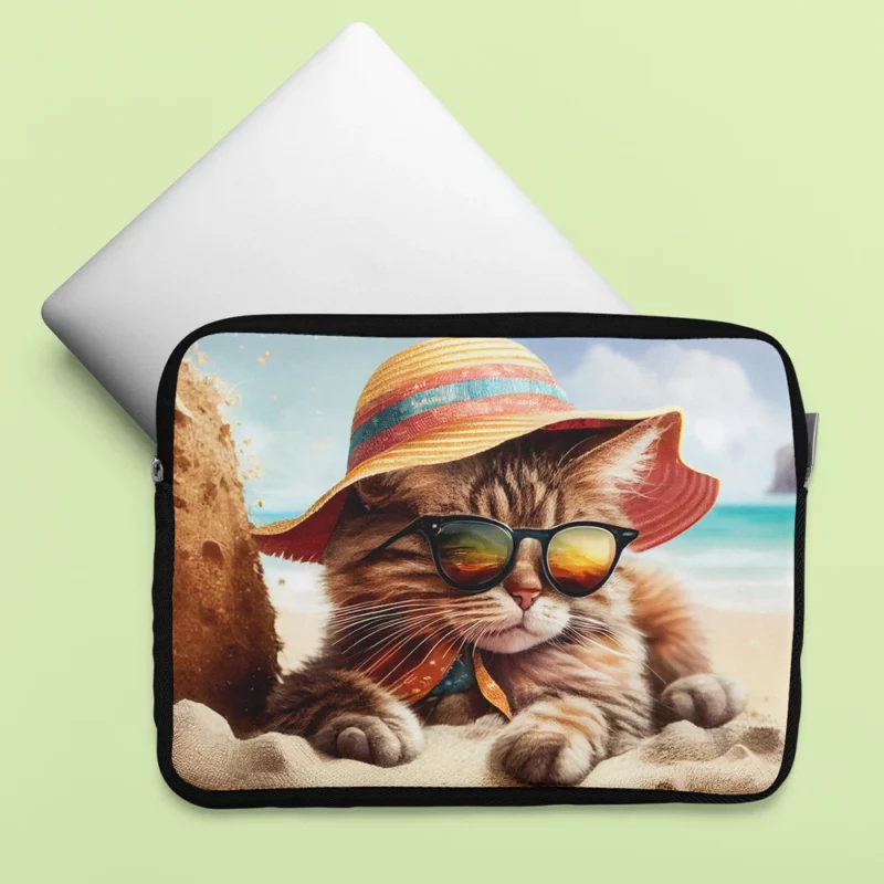 Beach Cat Relaxing with Sunglasses Laptop Sleeve