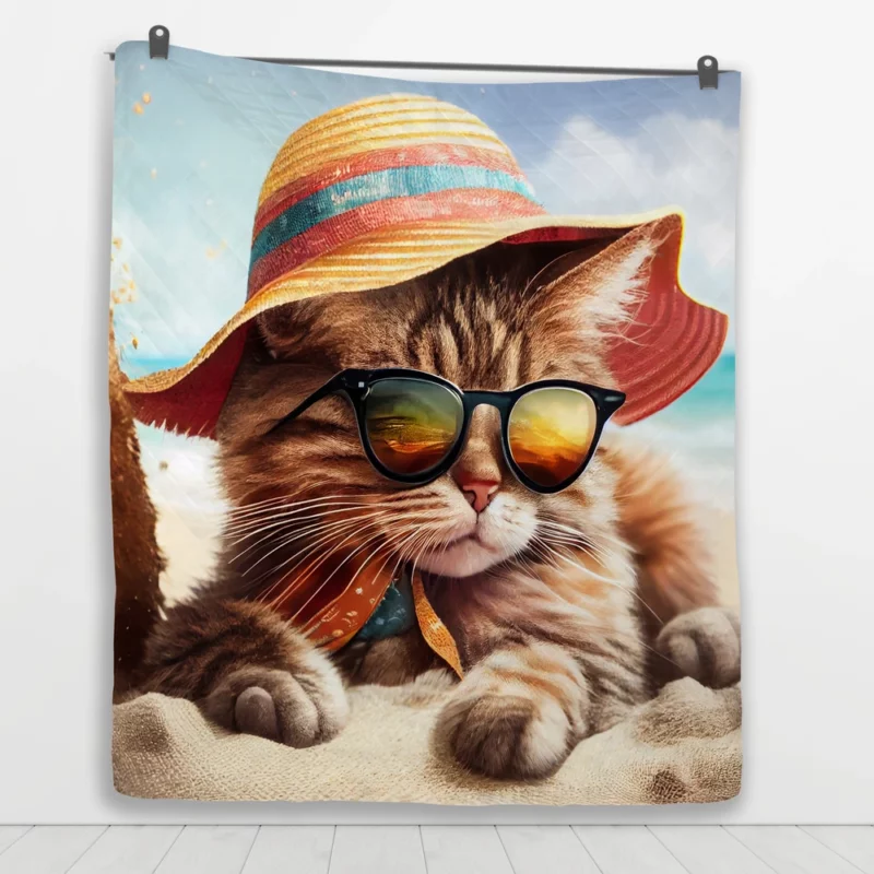 Beach Cat Relaxing with Sunglasses Quilt Blanket 1