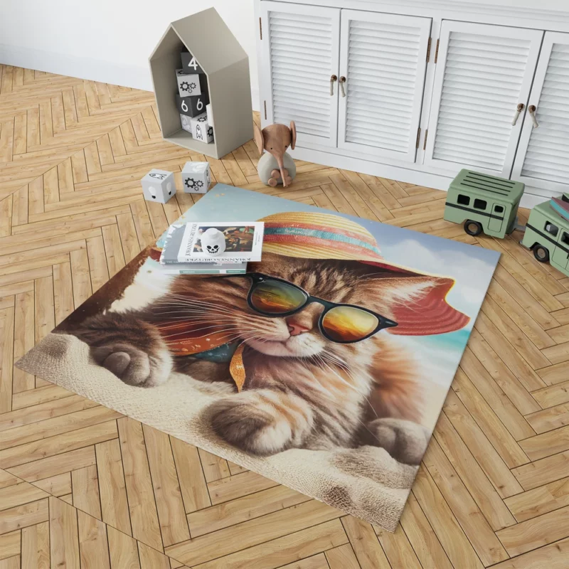 Beach Cat Relaxing with Sunglasses Rug 1