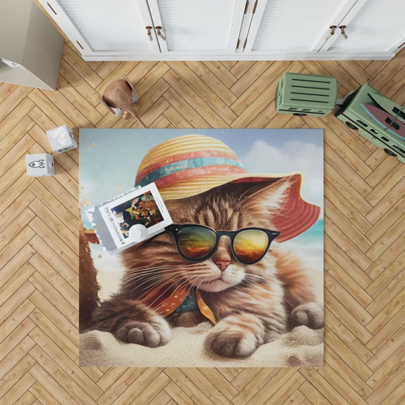 Beach Cat Relaxing with Sunglasses Rug