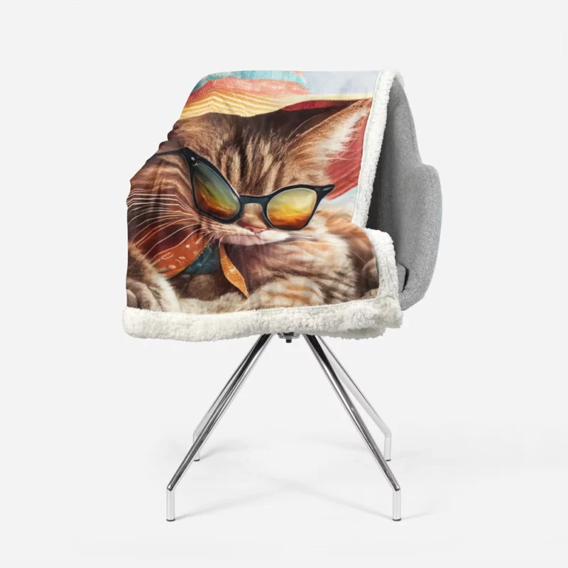 Beach Cat Relaxing with Sunglasses Sherpa Fleece Blanket 1