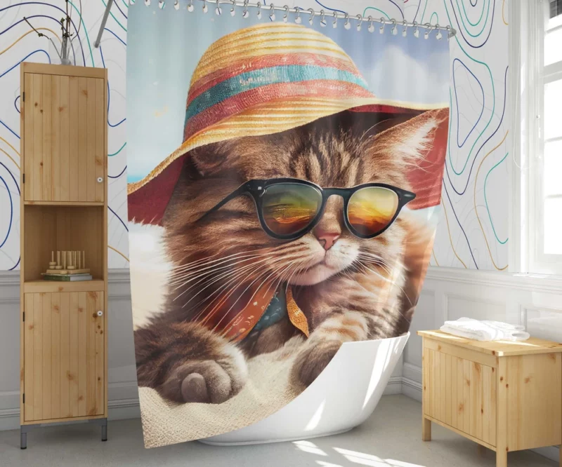 Beach Cat Relaxing with Sunglasses Shower Curtain 1