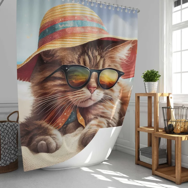 Beach Cat Relaxing with Sunglasses Shower Curtain