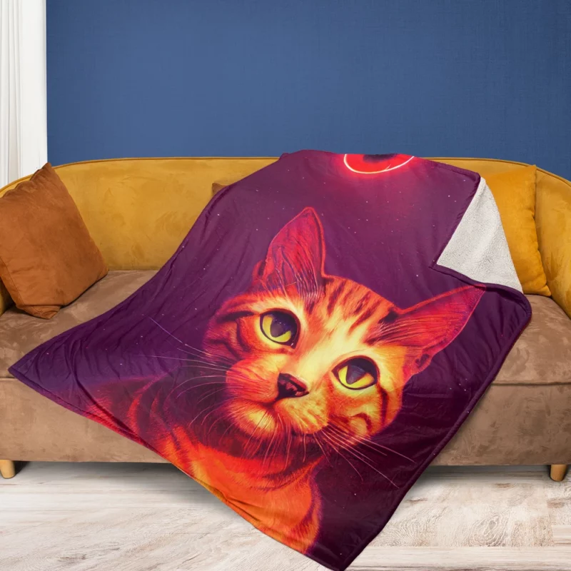 Beautiful Cat Portrait in Watercolor Fleece Blanket 1