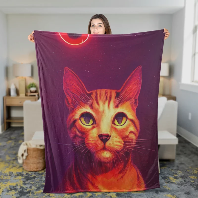 Beautiful Cat Portrait in Watercolor Fleece Blanket 2