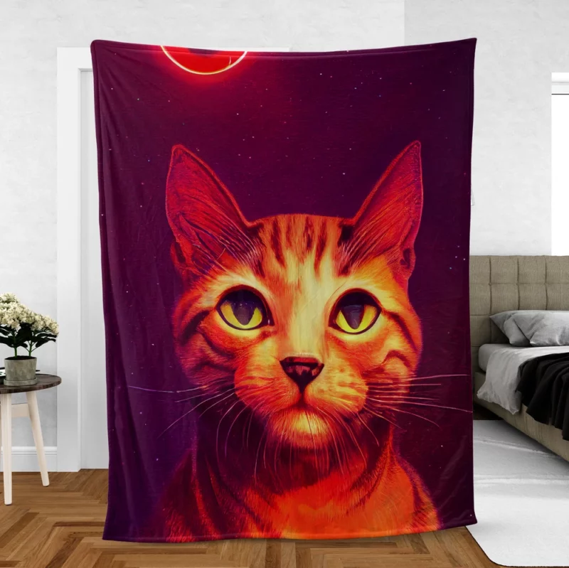 Beautiful Cat Portrait in Watercolor Fleece Blanket