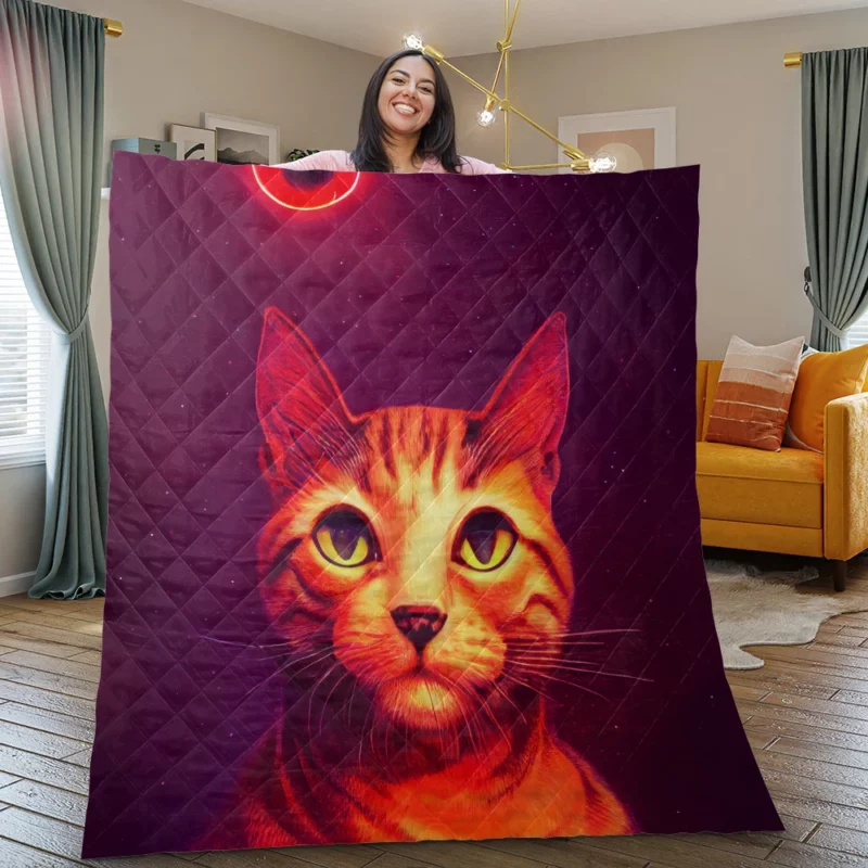 Beautiful Cat Portrait in Watercolor Quilt Blanket