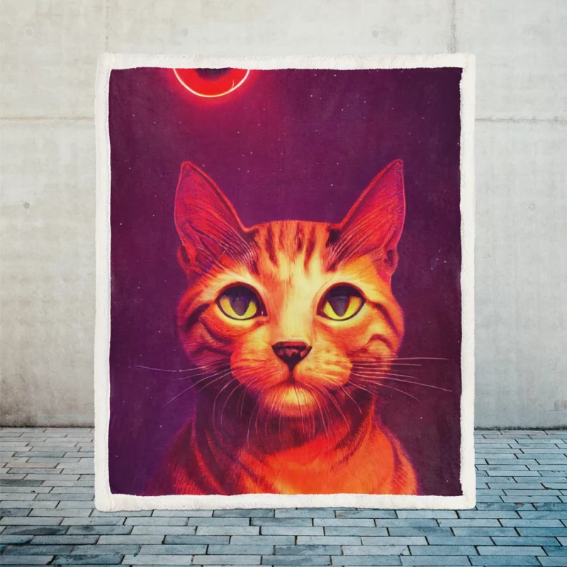 Beautiful Cat Portrait in Watercolor Sherpa Fleece Blanket